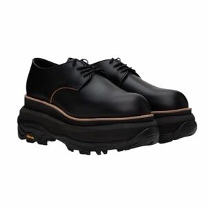 Sacai Black Leather Chunky Platform Derby Shoes with Brown Trim